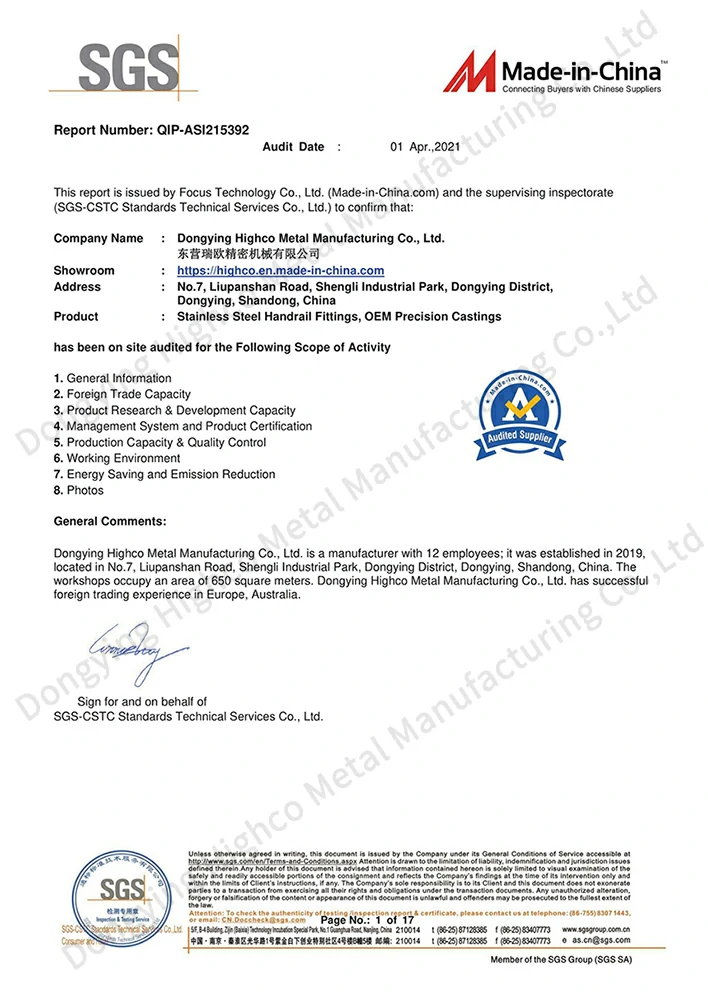 SGS for Stainless Steel Handrail Fittings,OEM Precision Castings