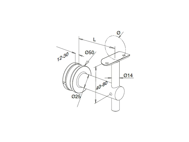 Glass Mounted Handrail Bracket Structure