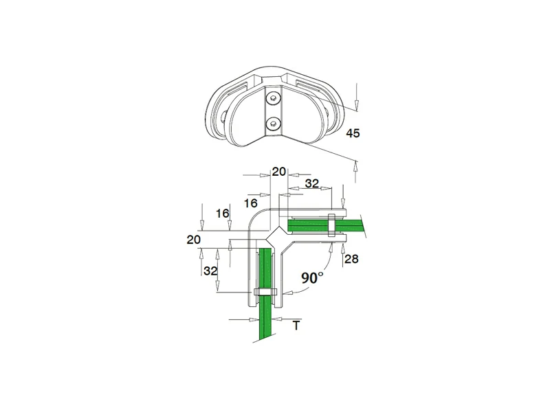 90° Glass Clamps Structure