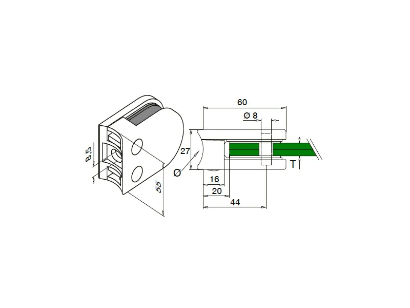 Handrail Glass Clamp D Type Structure