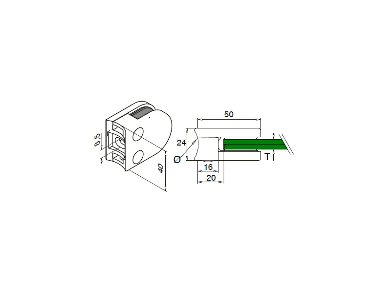 D Type Glass Clamp 40x50mm Structure