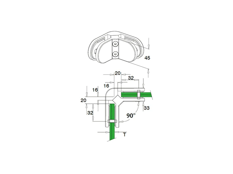 90 Degree Glass to Glass Clamp Structure