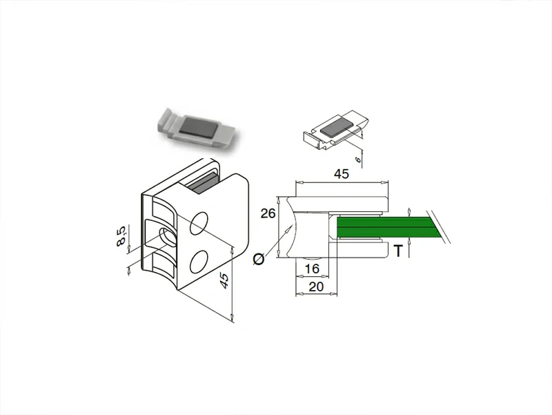 SS Glass Clamp Square Type Structure