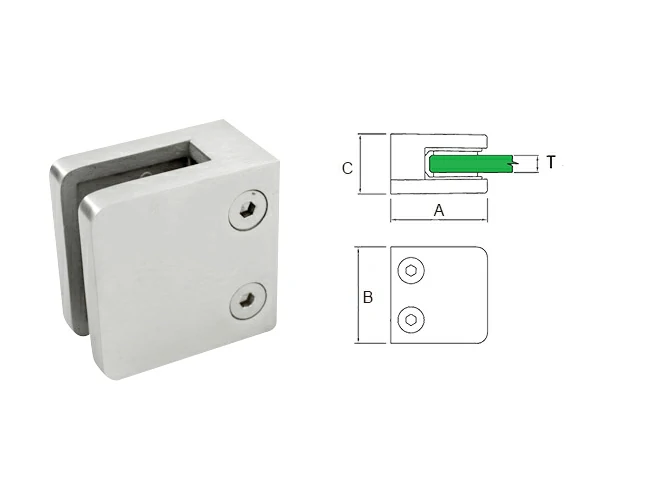 Square Glass Clamp Small, Flat & Radius Back
