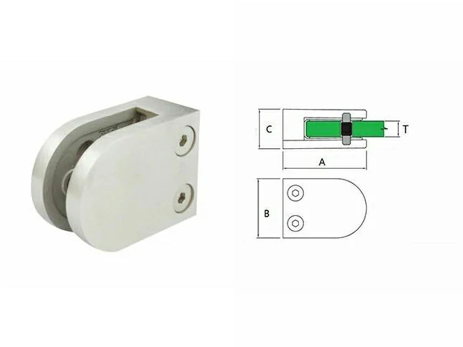 Glass Clamp Large D Type with Safety Pin, Flat & Radius Back